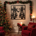 Personalized Christmas biker metal sign with name in black steel