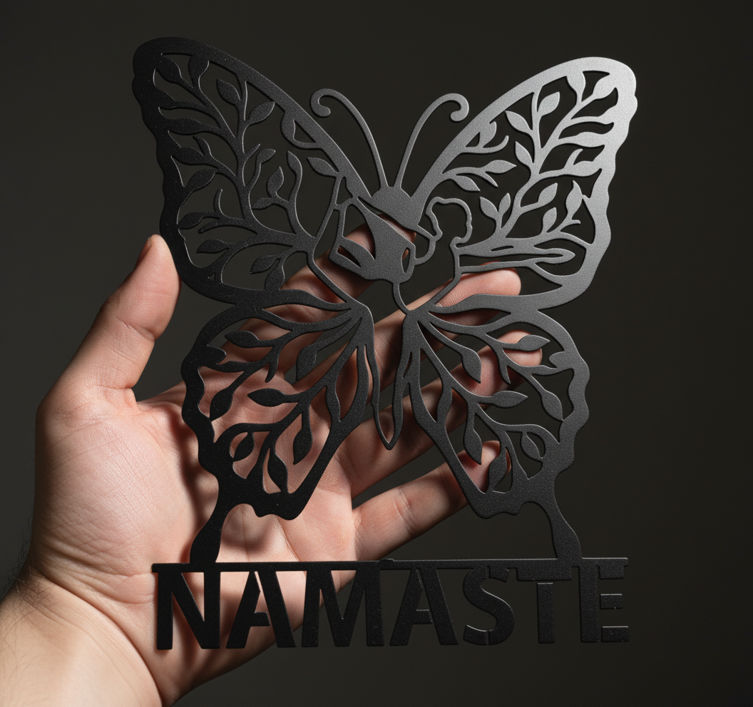 Schmetterling Yoga Namaste Metall Wanddeko – Bild 3