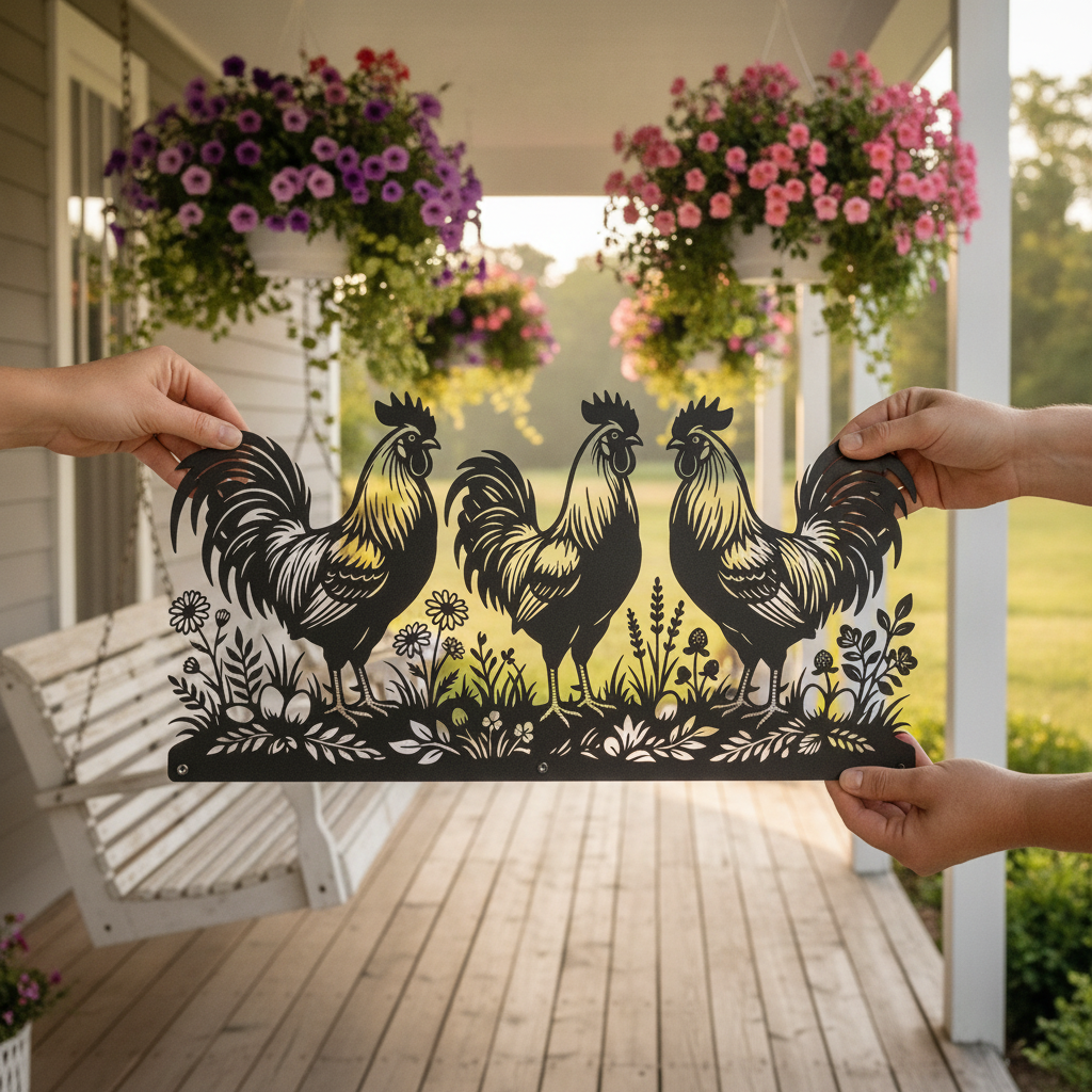 Personalized rooster farmhouse metal sign with farm name in black steel – image 10