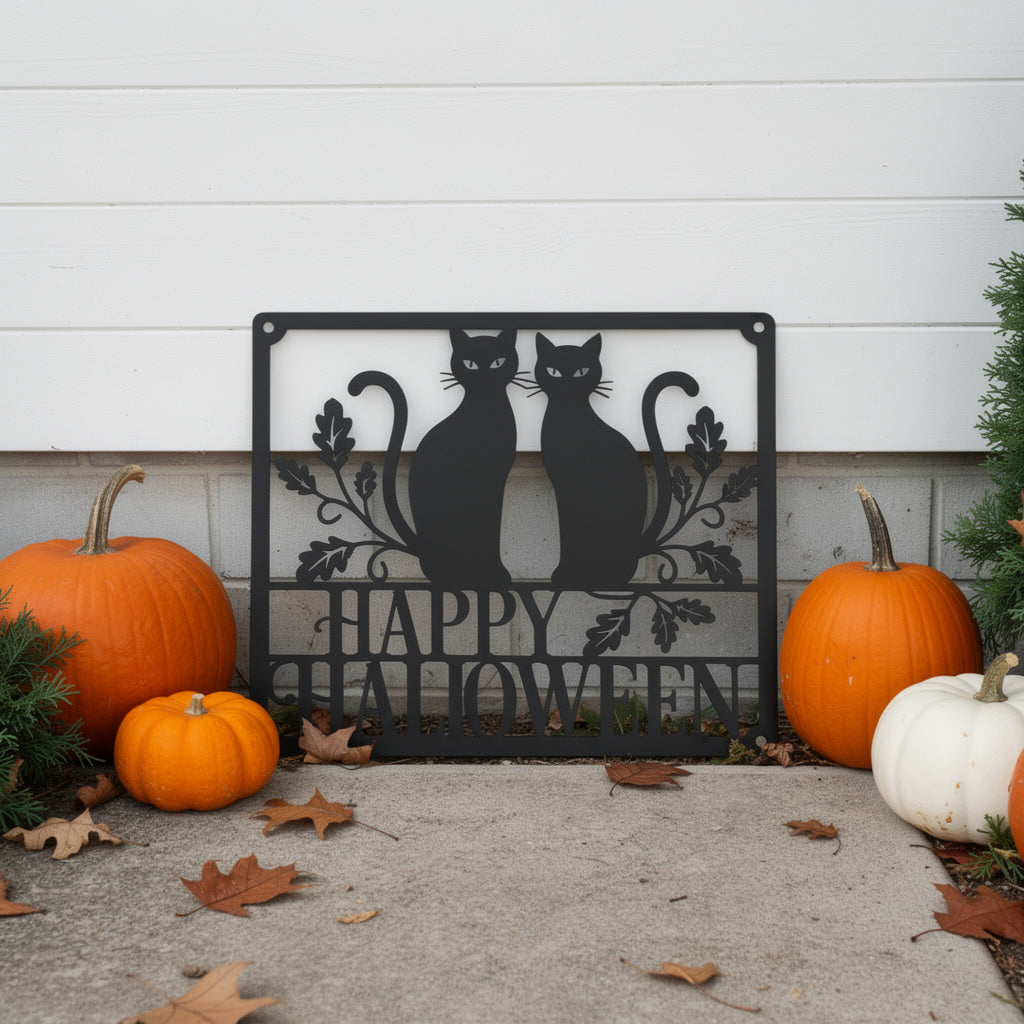 Happy Halloween schwarze Katzen Metallschild