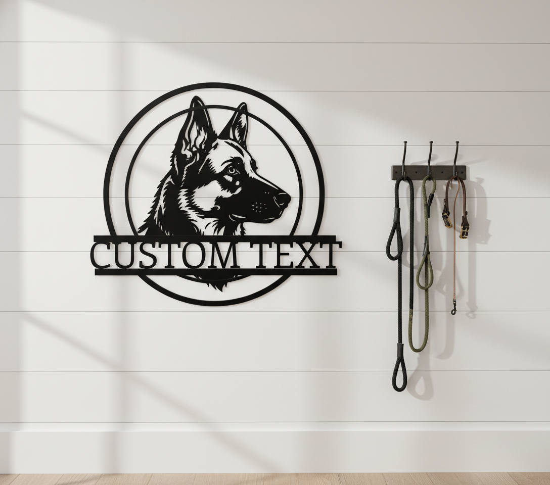 Personalized German Shepherd metal sign with dog name in black steel – image 4