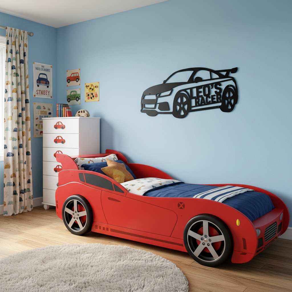 Personalisiertes Namensschild Rennauto fürs Kinderzimmer aus schwarzem Stahl – Bild 5