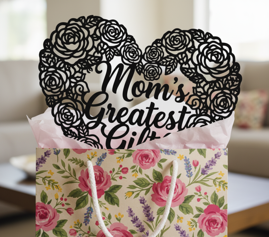Mom's Greatest Gift Metallschild mit Rose und Herz – Bild 3