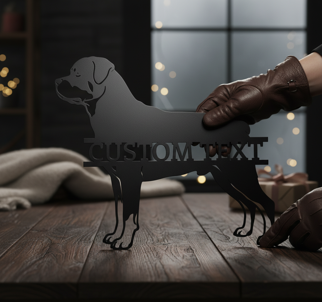 Personalisiertes Rottweiler Metallschild mit Hundenamen aus schwarzem Stahl – Bild 7