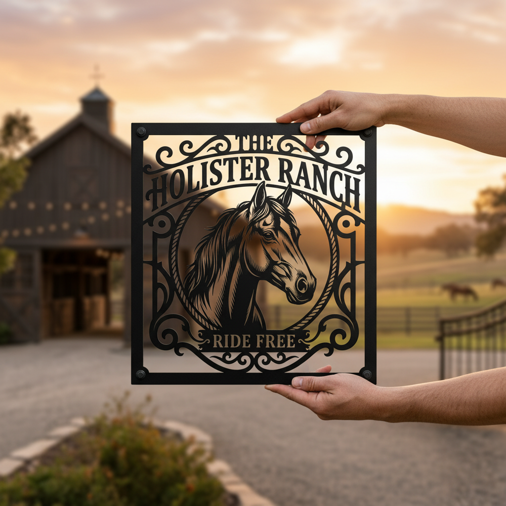 Personalisiertes Ranch Schild quadratisch mit Pferdekopf – Bild 9