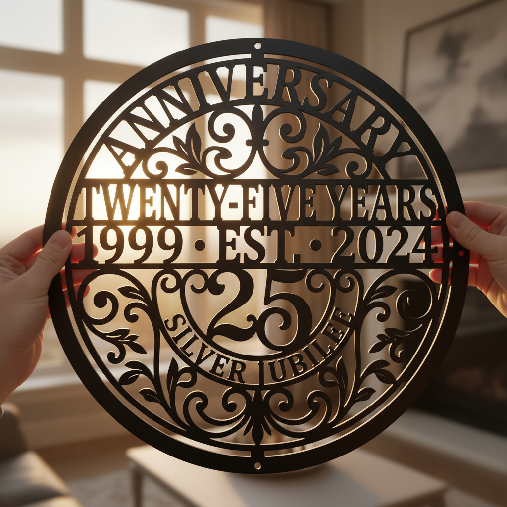 Personalized round 25th anniversary metal sign with names and date – image 6