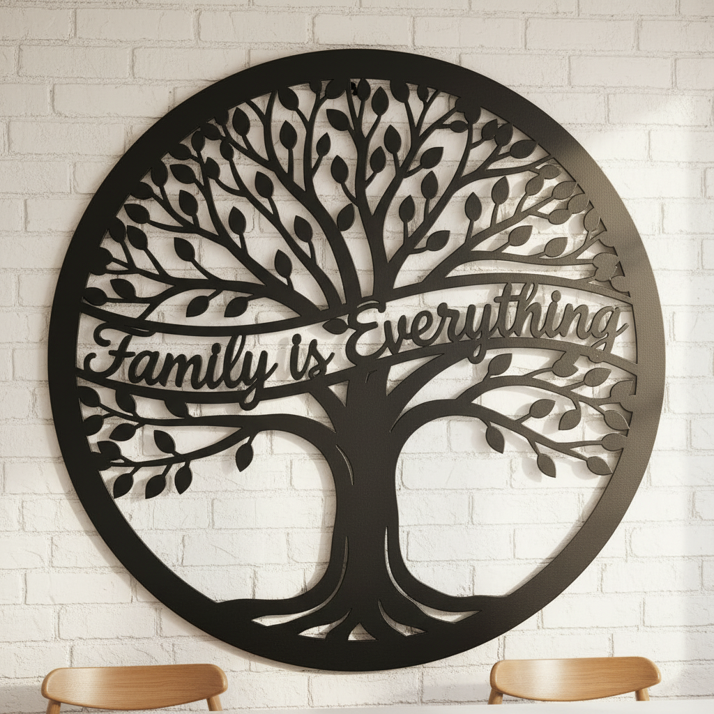 Round tree of life metal sign with Family is Everything in black steel – image 8