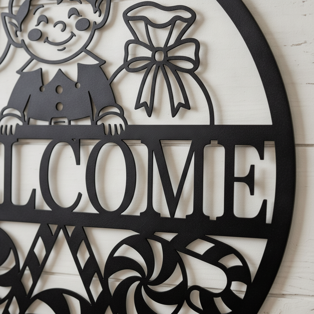 Christmas elf welcome sign in black steel for front door holiday decor – image 9
