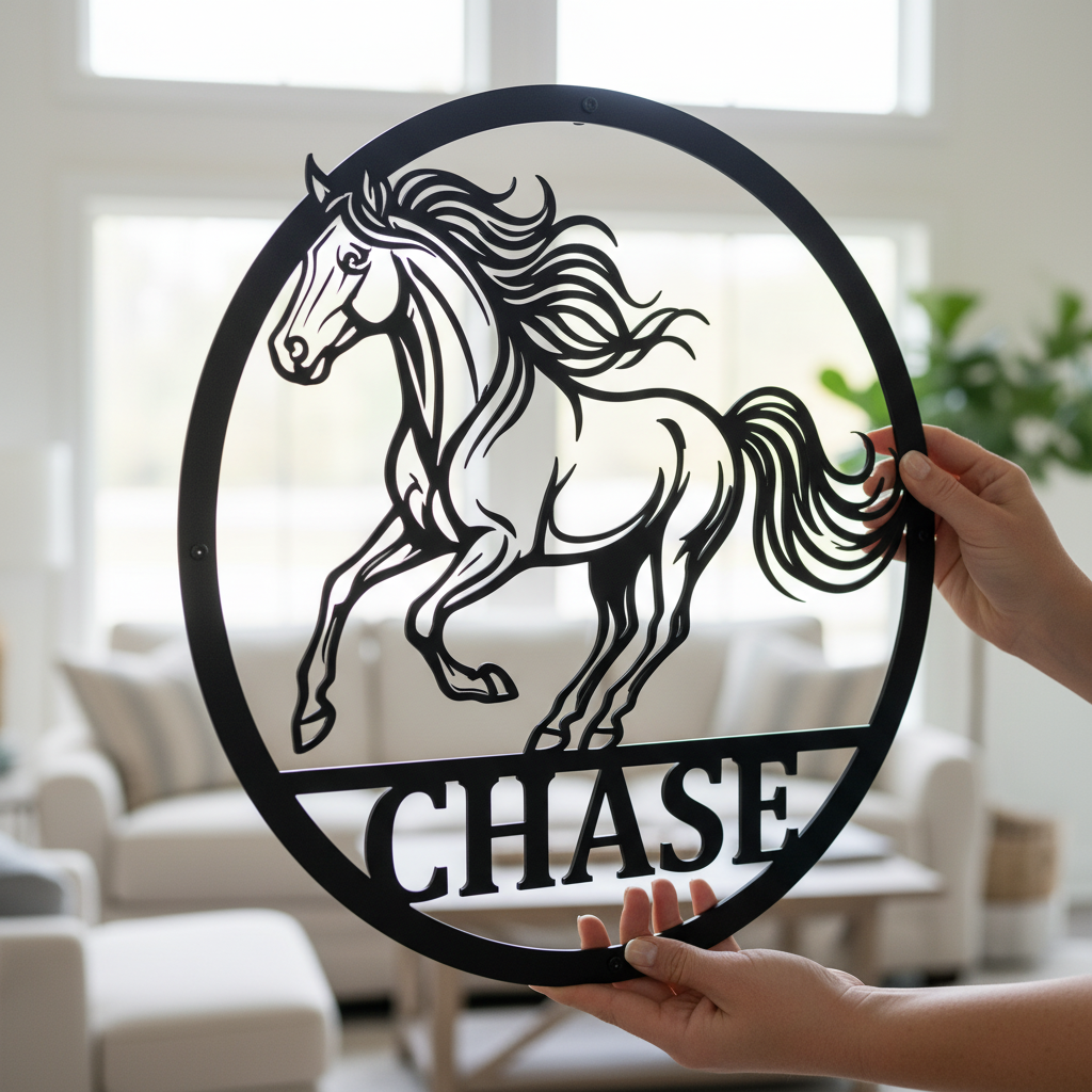 Personalisiertes Stallschild rund mit galoppierendem Pferd – Bild 4