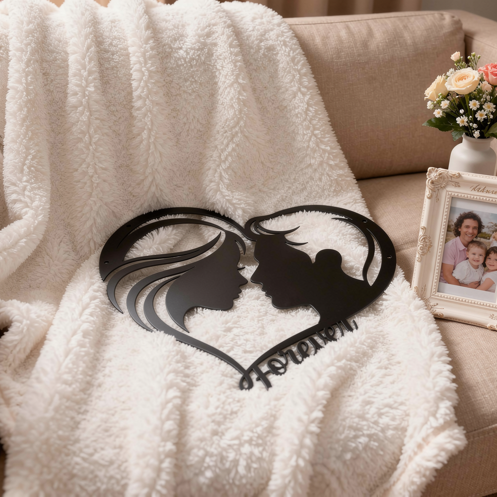Wanddeko Metall Herz mit Paar-Silhouette und Forever aus schwarzem Stahl – Bild 8