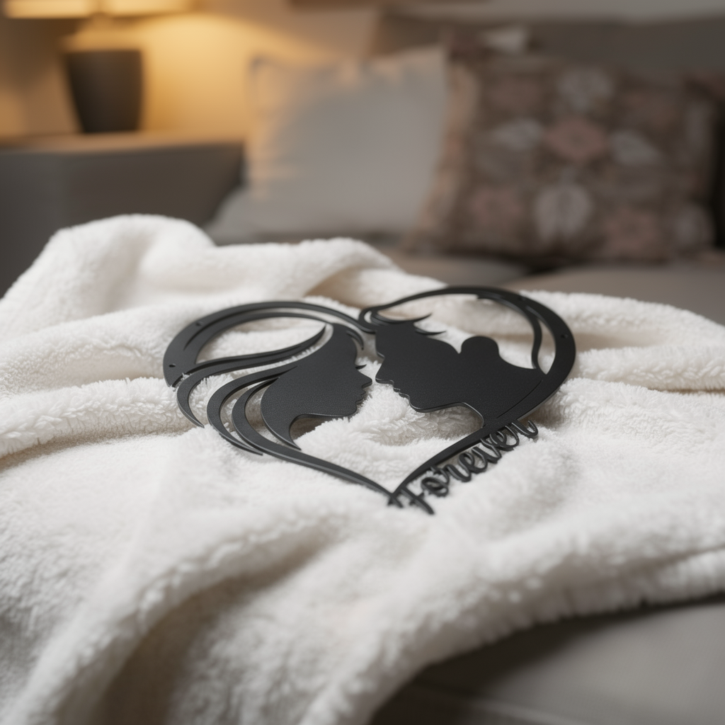 Wanddeko Metall Herz mit Paar-Silhouette und Forever aus schwarzem Stahl – Bild 3