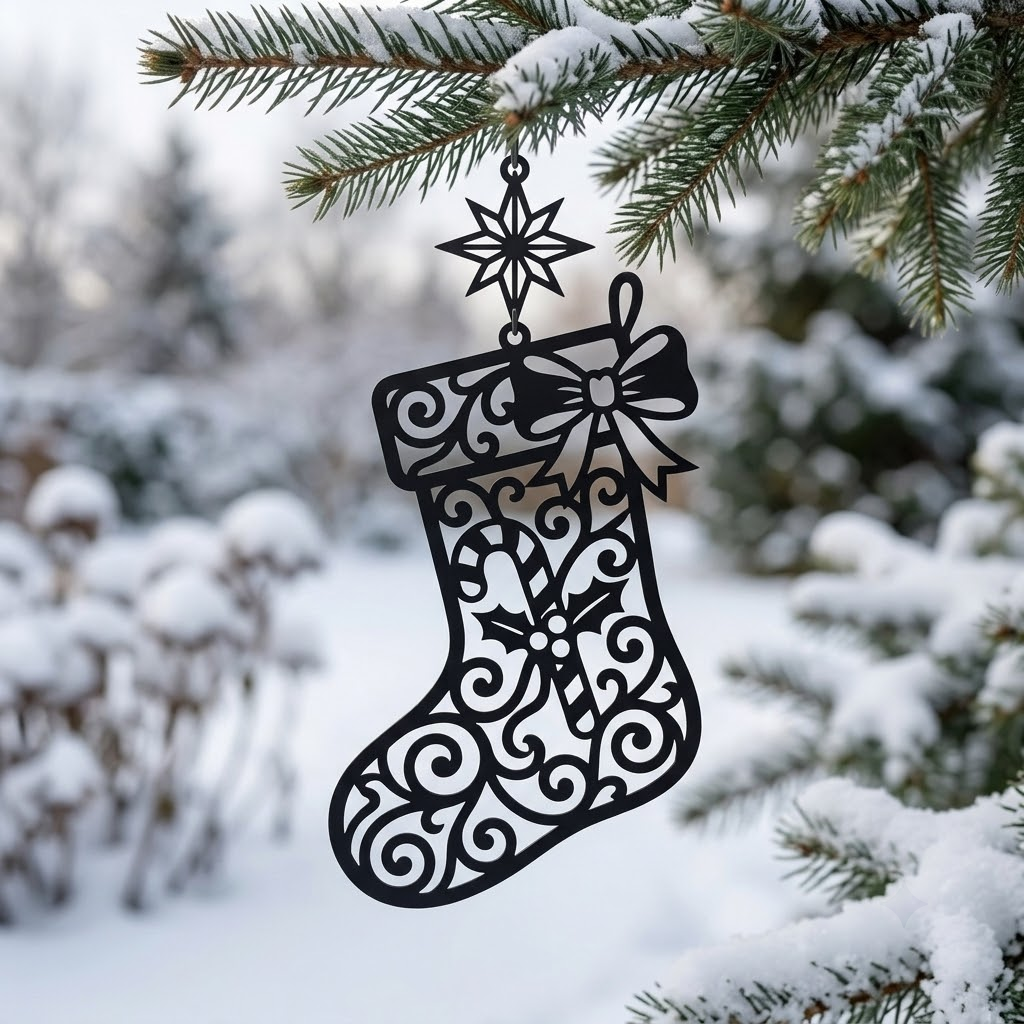 Weihnachtsstrumpf mit Zuckerstange und Stern Metallschild – Bild 2