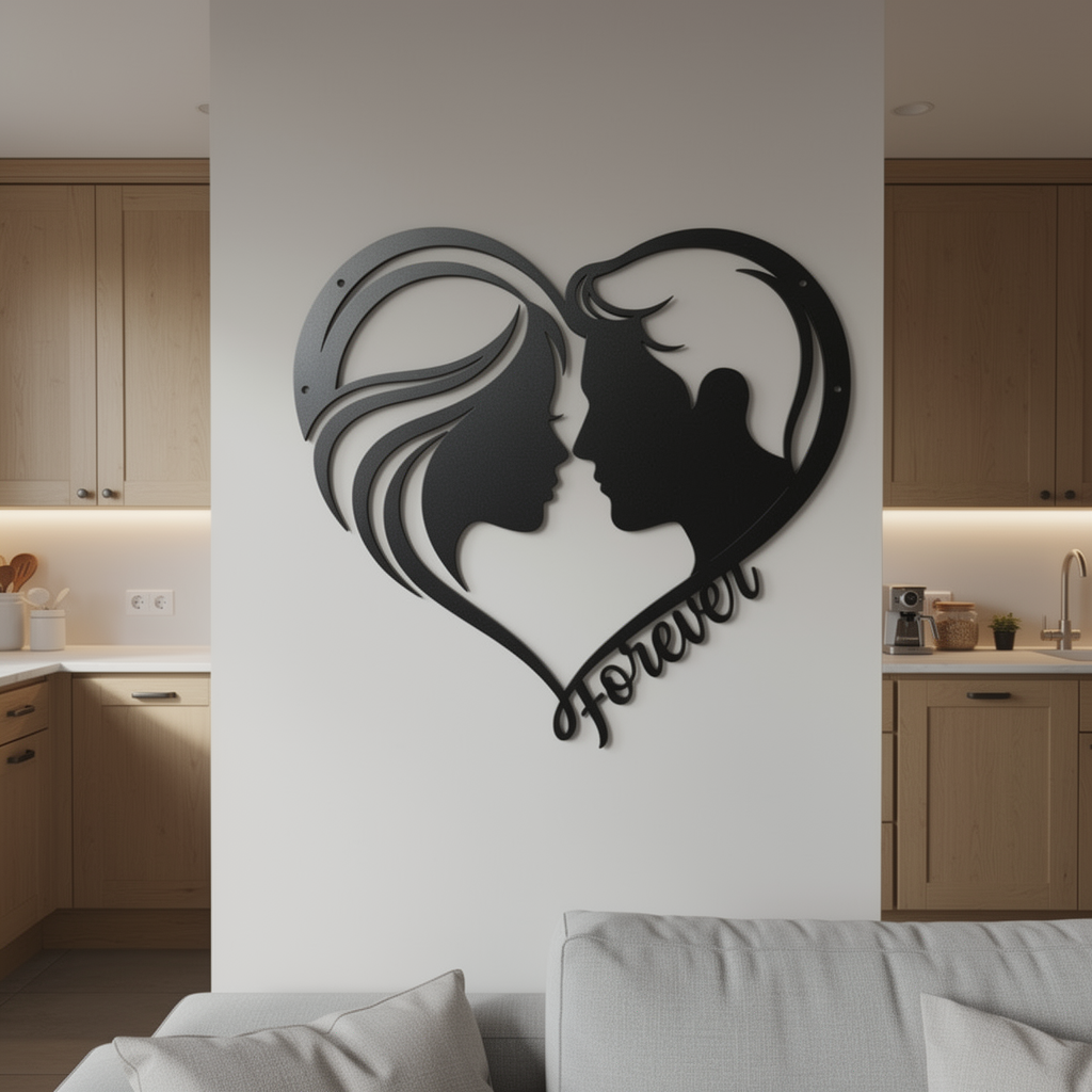 Wanddeko Metall Herz mit Paar-Silhouette und Forever aus schwarzem Stahl – Bild 5