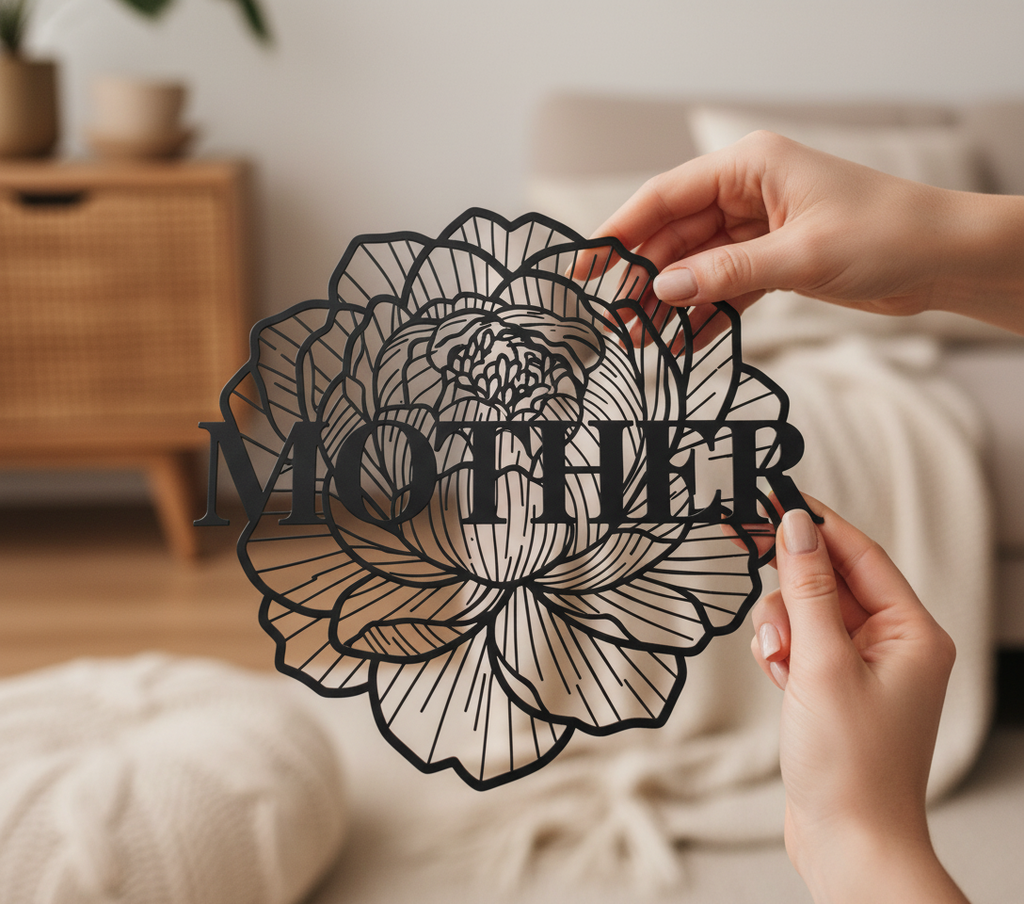 Personalisiertes Mama Metallschild mit Blumen und Namen aus schwarzem Stahl – Bild 8