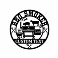 Personalized BBQ smoker metal sign with name in black steel