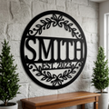 Personalisiertes Familienschild mit Gründungsjahr aus schwarzem Stahl