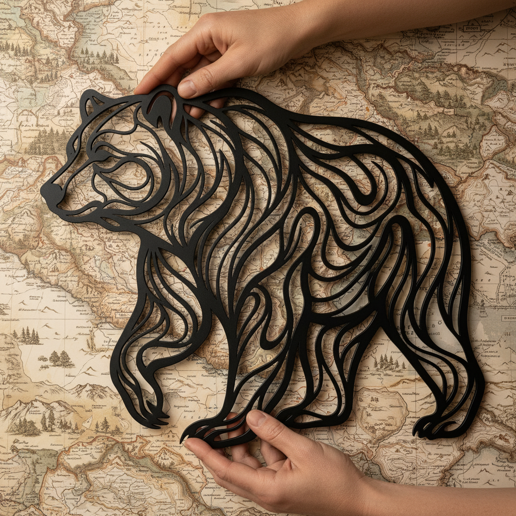 Personalisiertes Grizzlybär Metallschild als Silhouette mit Namen aus schwarzem Stahl – Bild 5