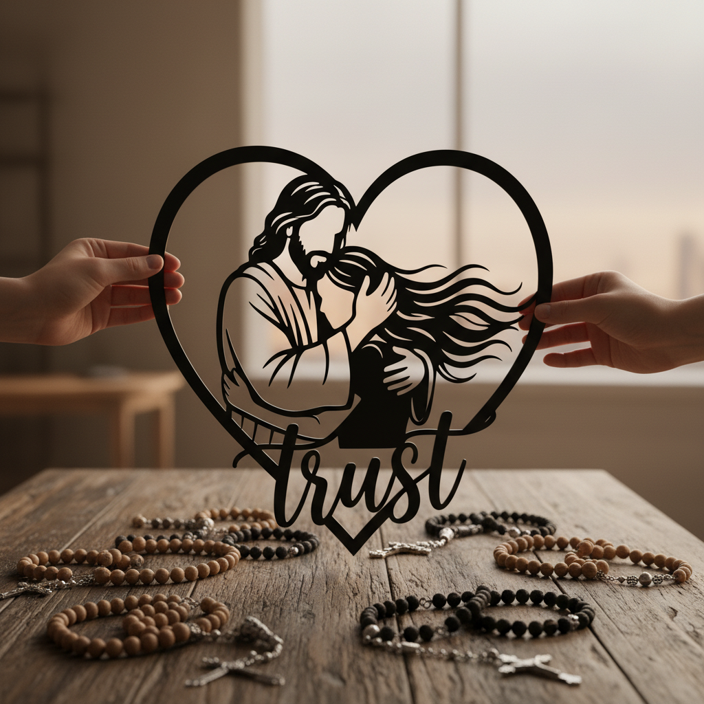 Personalisiertes Trust in Jesus Herz Metallschild – Bild 4