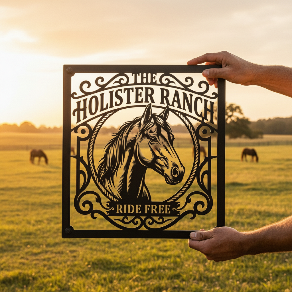 Personalisiertes Ranch Schild quadratisch mit Pferdekopf – Bild 4