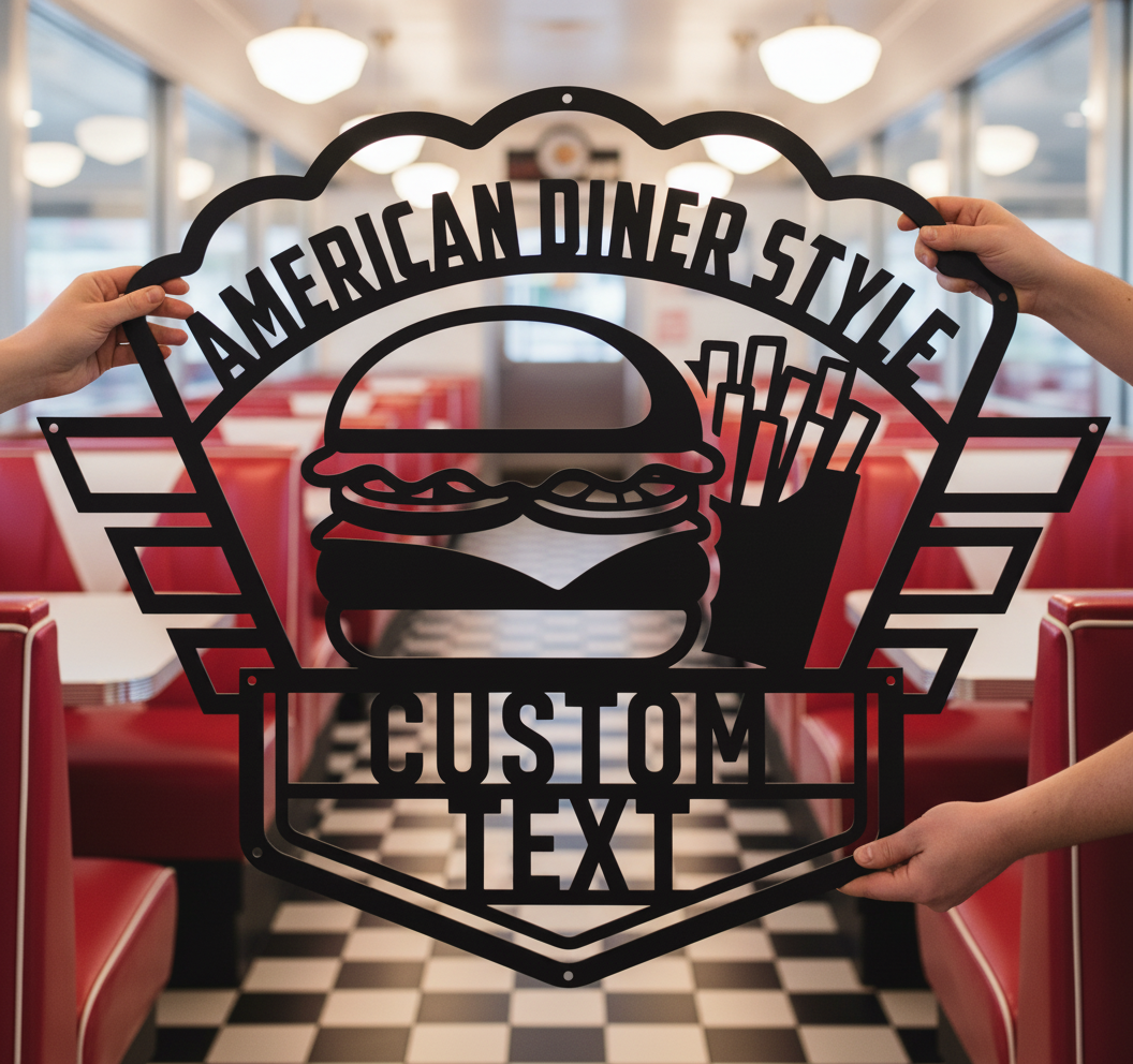 Personalisiertes American Diner Burger und Pommes Metallschild – Bild 1
