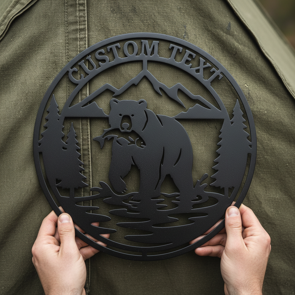 Personalisiertes Grizzlybär fängt Lachs Metallschild rund – Bild 3