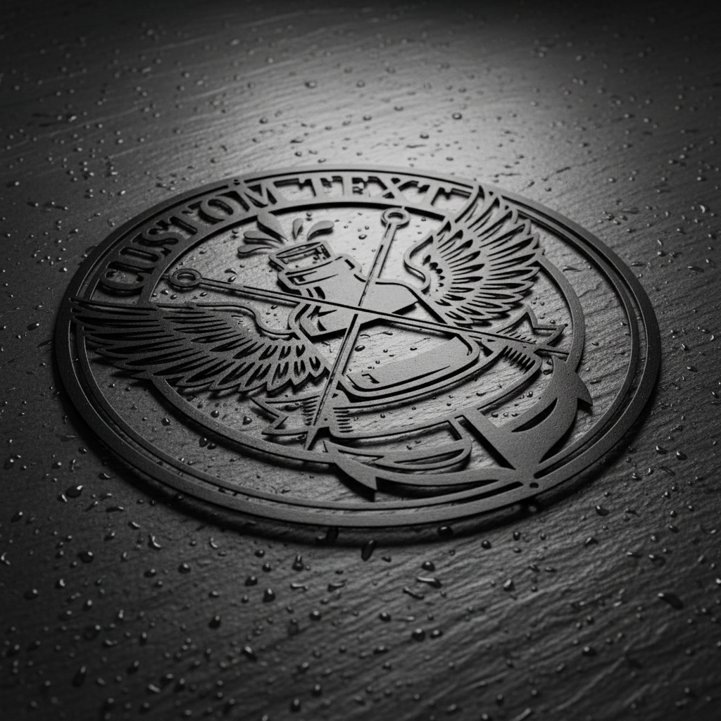 Personalisiertes rundes Tattoo Studio Schild mit Tintenflasche, Flügeln und Anker aus Stahl – Bild 3
