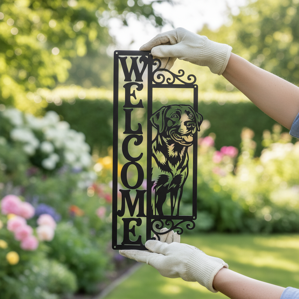 Labrador Retriever welcome sign in vertical black steel – image 3