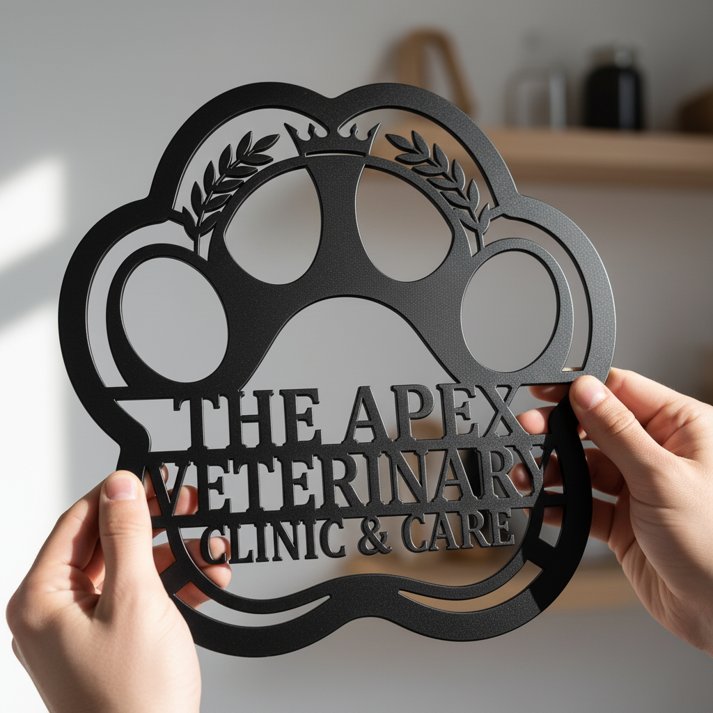 Personalisiertes Tierarztpraxis Metallschild mit Pfotenabdruck – Bild 4