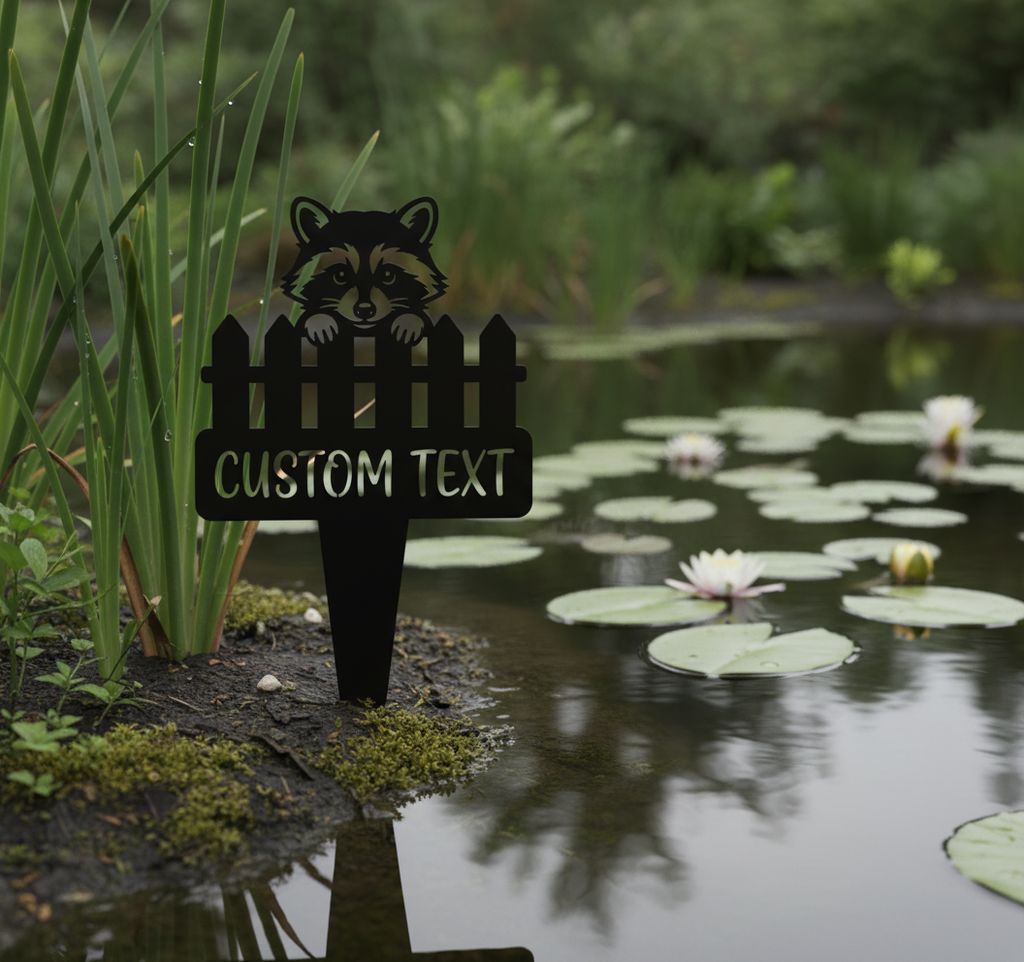 Personalisierter Gartenstecker Waschbär mit Namen aus schwarzem Stahl – Bild 4