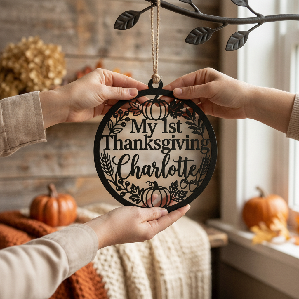 Personalisiertes My 1st Thanksgiving Metallornament rund – Bild 2