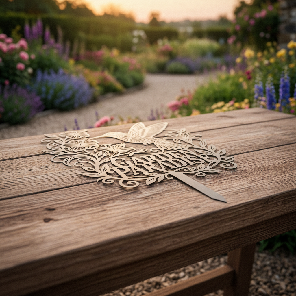 Kolibri Gartenparadies mit Hibiskus und Lilien Gartenstecker – Bild 2