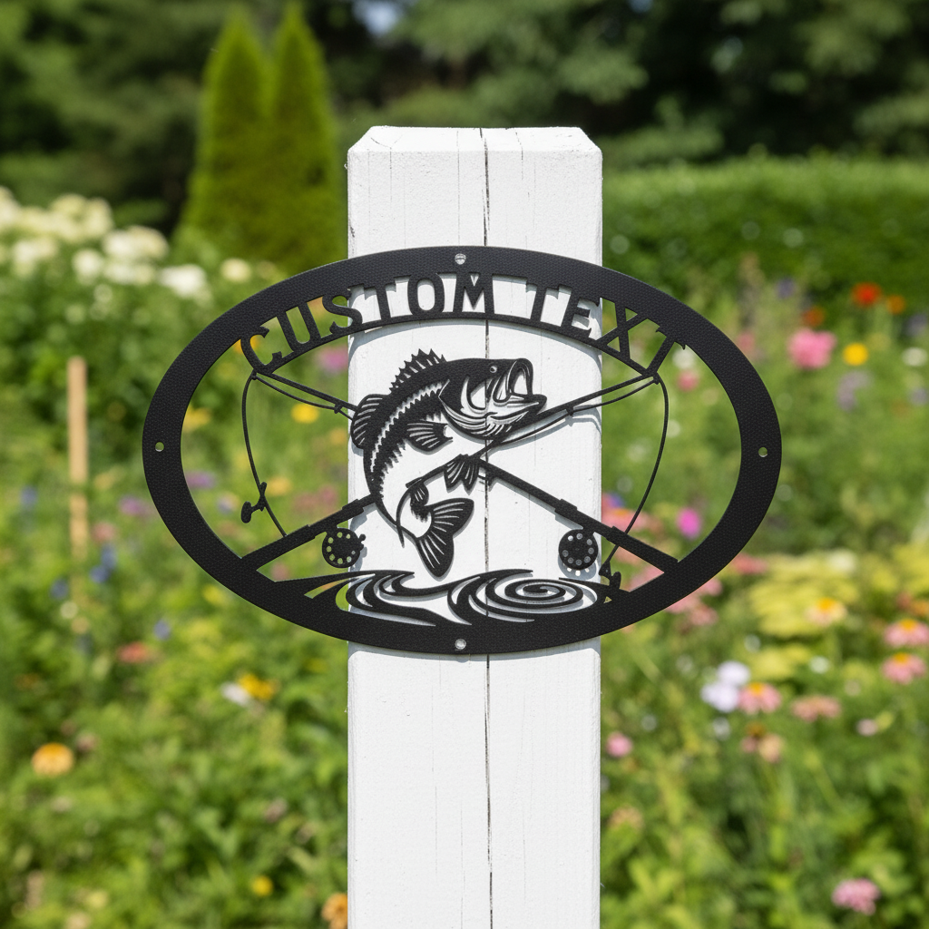 Personalisiertes Barsch Angeln Schild mit gekreuzten Ruten oval – Bild 7