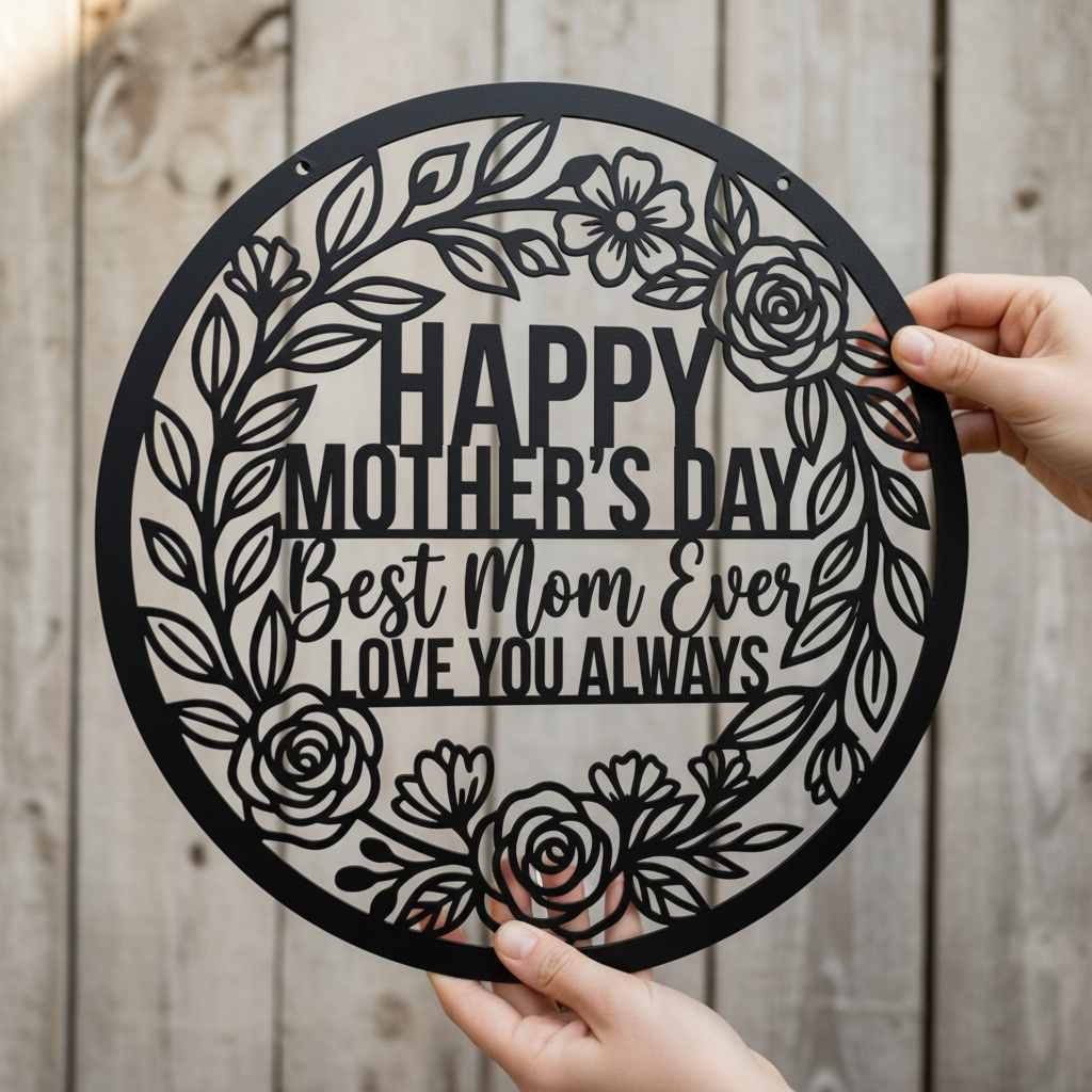 Happy Mother's Day Best Mom Ever Metallschild rund mit Blumenkranz – Bild 2