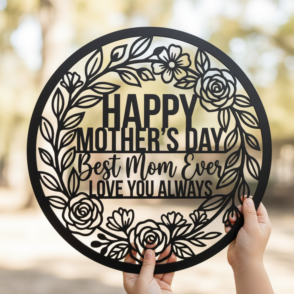 Happy Mother's Day Best Mom Ever Metallschild rund mit Blumenkranz – Bild 4