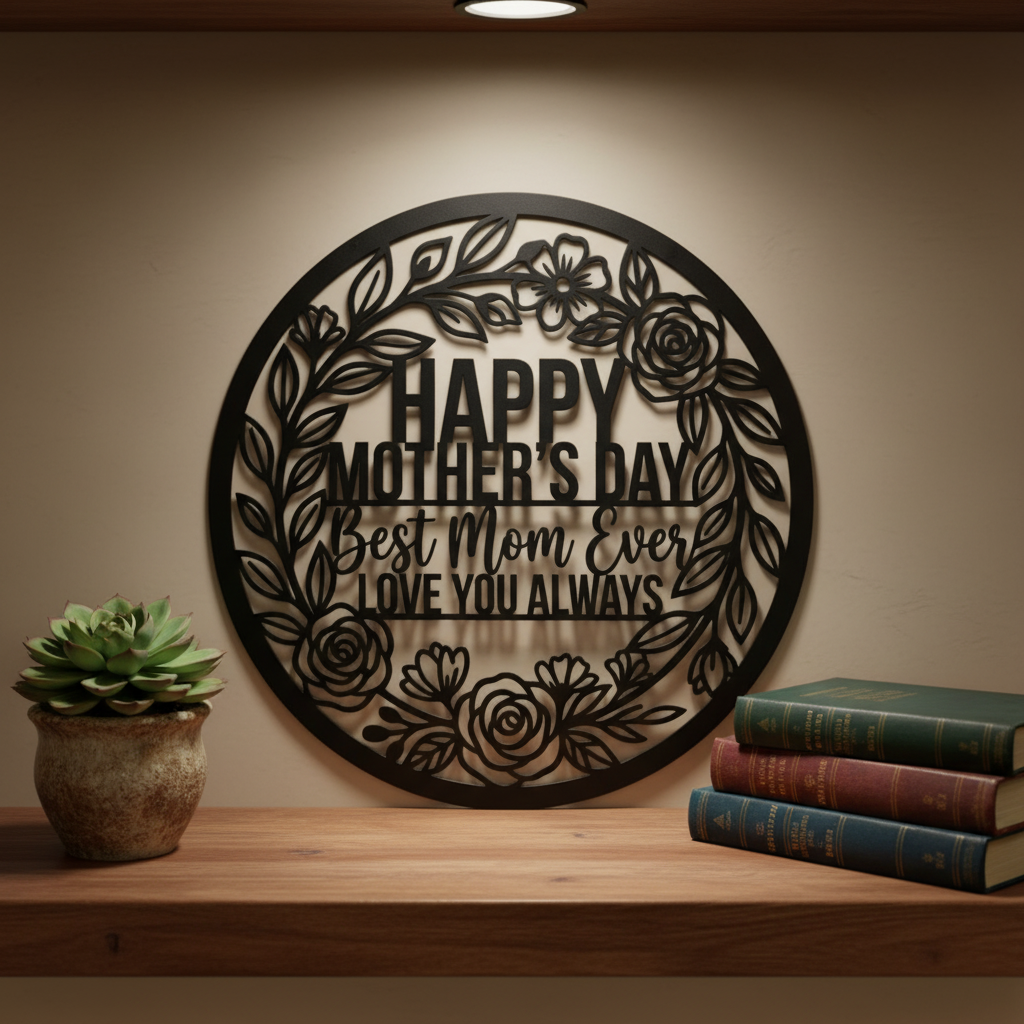 Happy Mother's Day Best Mom Ever Metallschild rund mit Blumenkranz – Bild 7