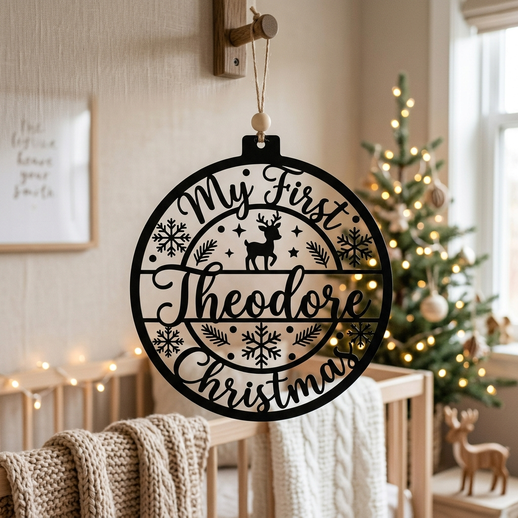Personalisiertes Mein erstes Weihnachten Baby-Rentier Metallschild – Bild 1