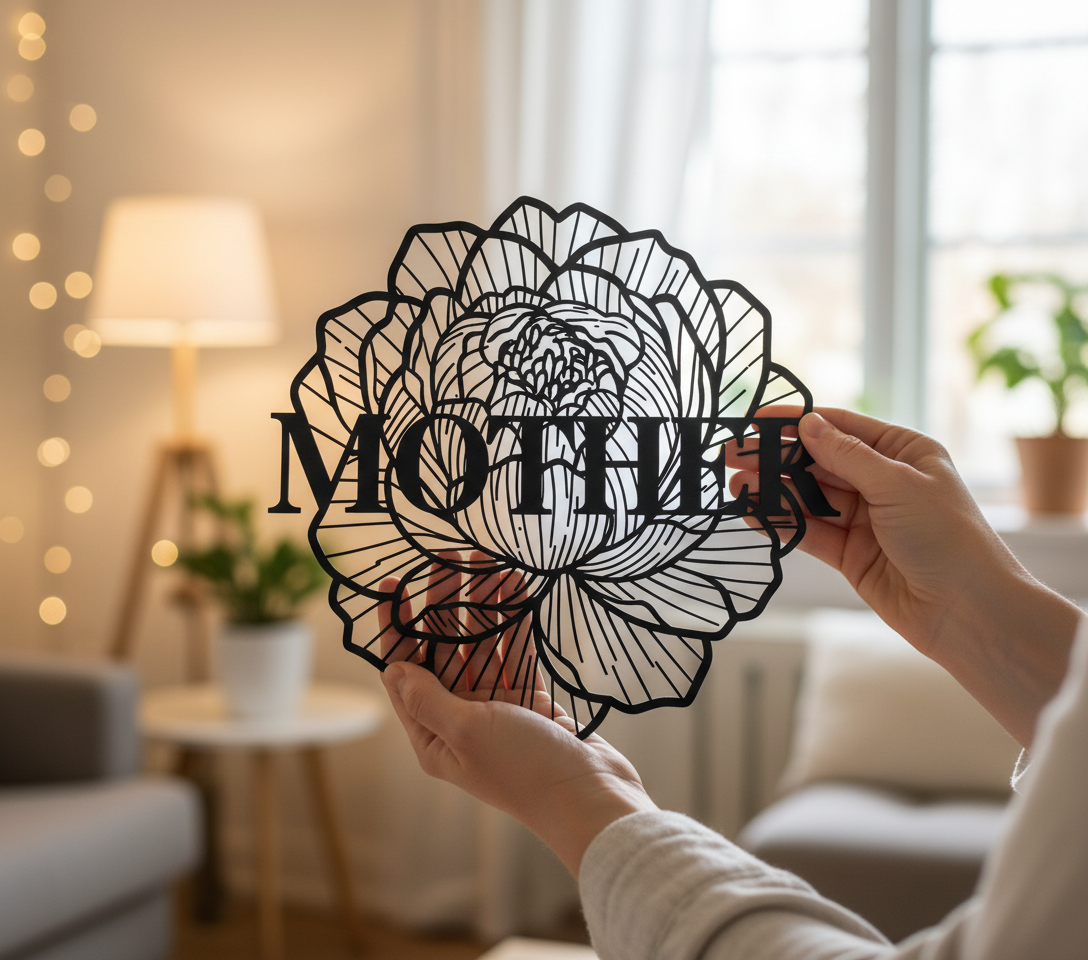 Personalisiertes Mama Metallschild mit Blumen und Namen aus schwarzem Stahl – Bild 5
