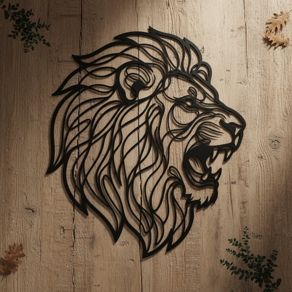 Personalized roaring lion head metal sign with name in black steel – image 2