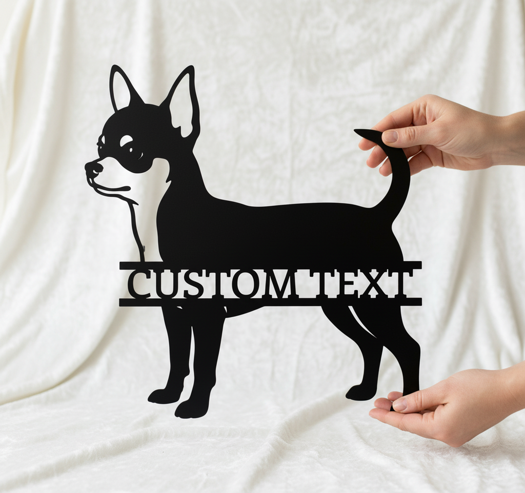 Personalisiertes Chihuahua Metallschild mit Hundenamen aus schwarzem Stahl – Bild 2