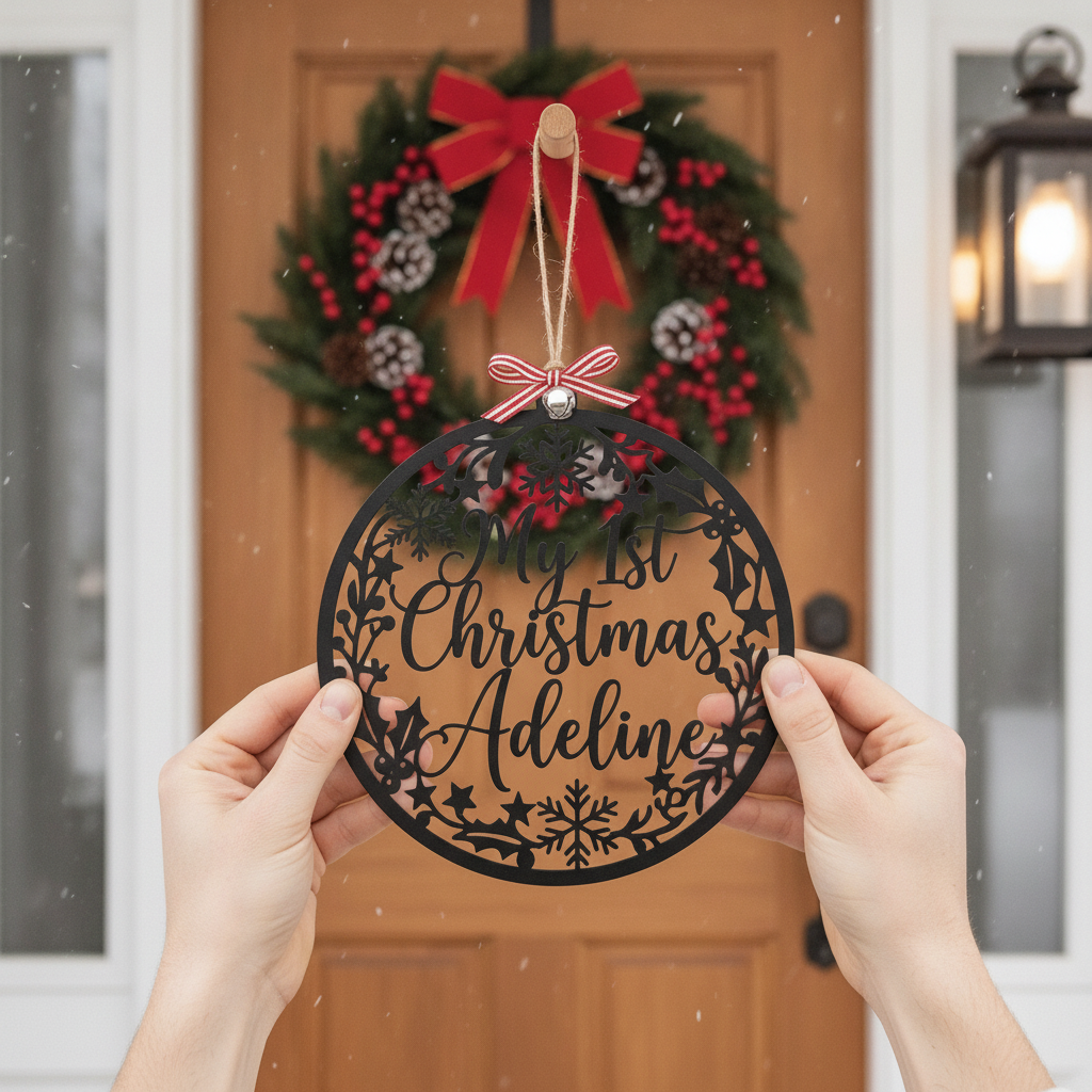 Personalisiertes Mein erstes Weihnachten Baby Metallschild rund – Bild 8