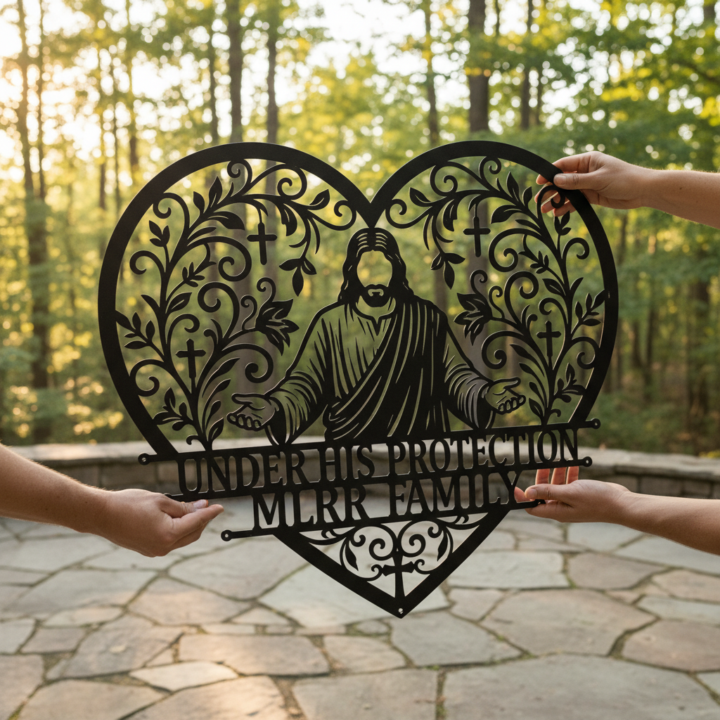 Personalisiertes Jesus Herz Metallschild mit Namen aus schwarzem Stahl – Bild 9