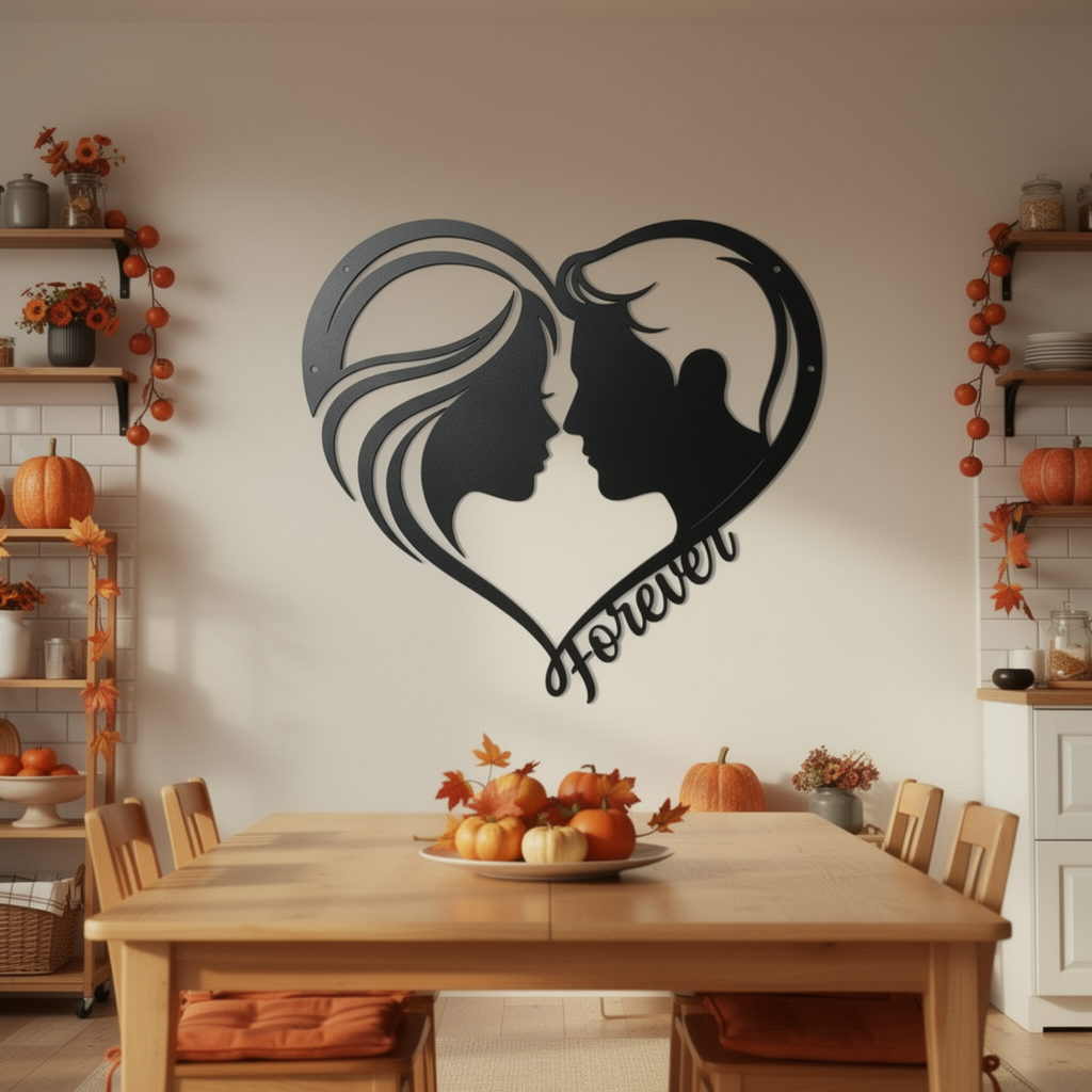 Wanddeko Metall Herz mit Paar-Silhouette und Forever aus schwarzem Stahl – Bild 10