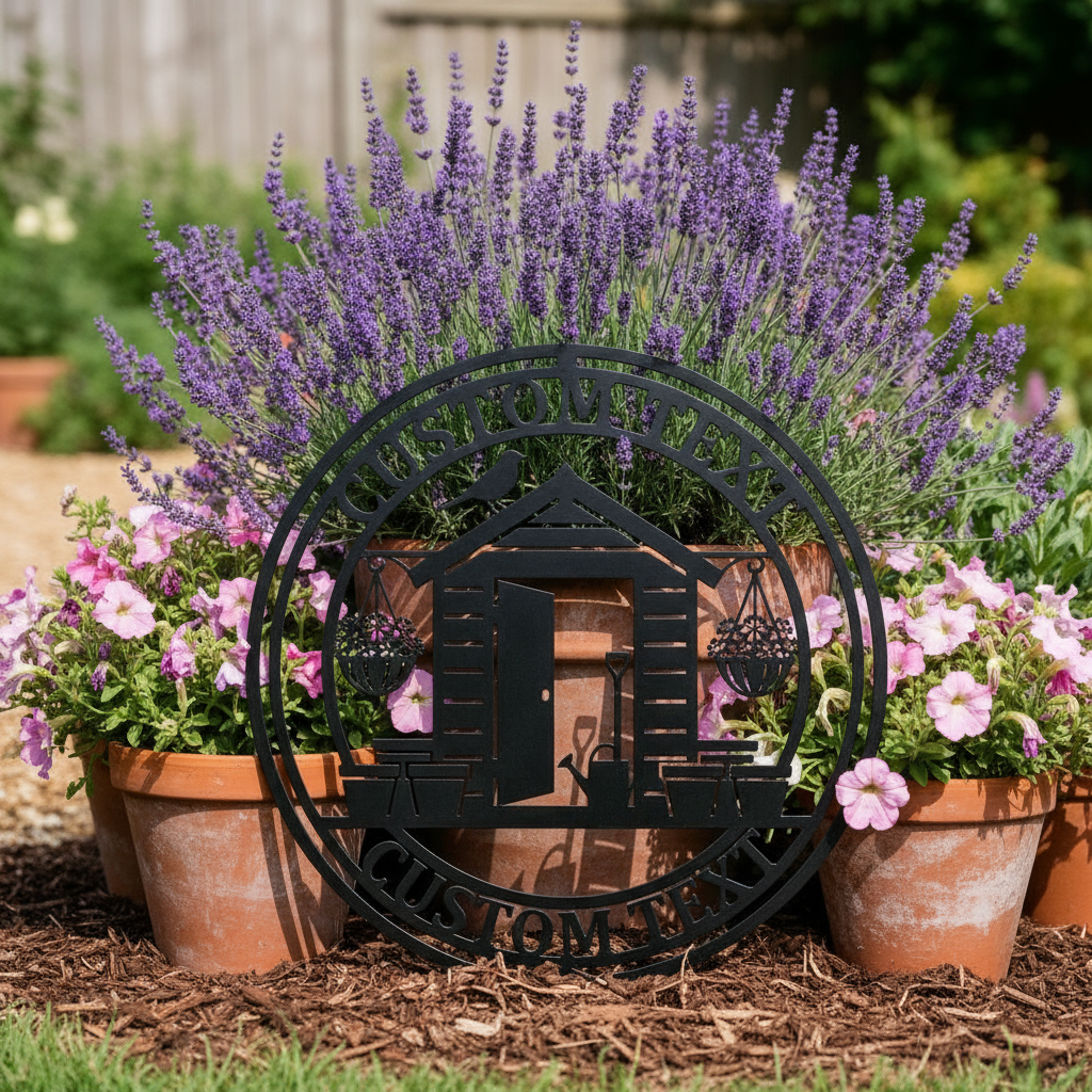 Personalisiertes Gartenhaus Schild mit Namen aus schwarzem Stahl – Bild 3
