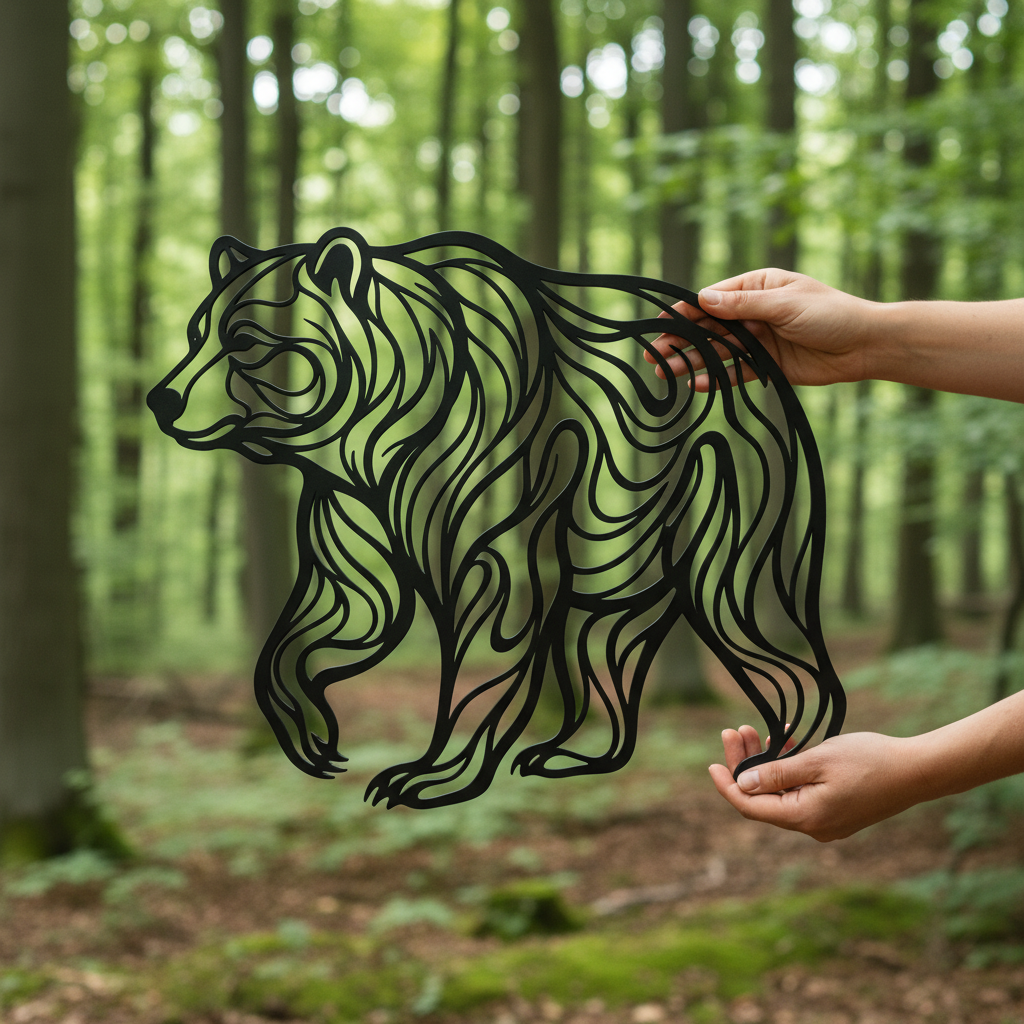 Personalisiertes Grizzlybär Metallschild als Silhouette mit Namen aus schwarzem Stahl – Bild 10