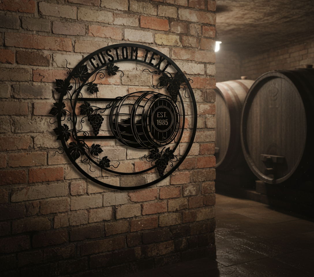 Personalisiertes Weinfass Weinberg rundes Metallschild – Bild 2