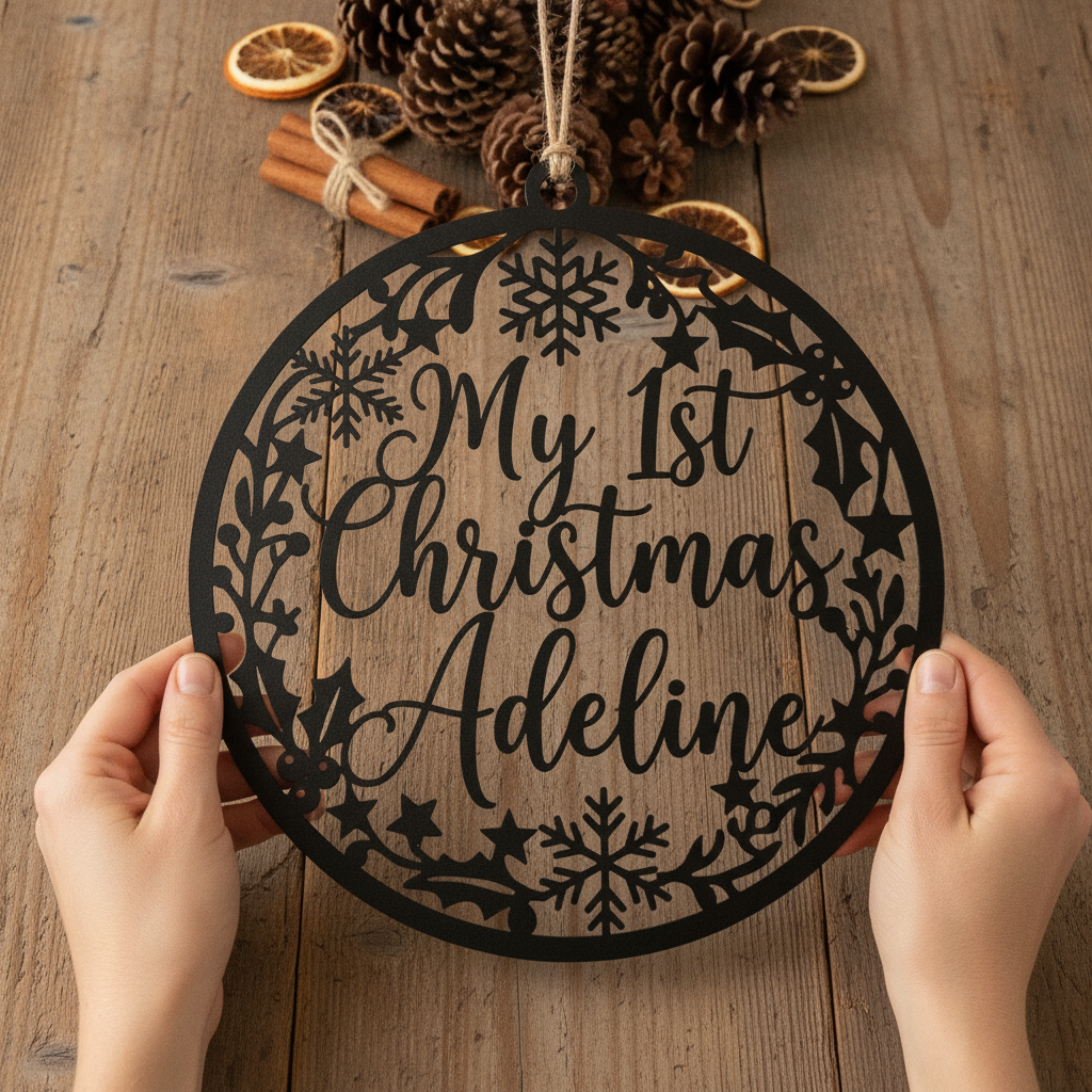Personalisiertes Mein erstes Weihnachten Baby Metallschild rund – Bild 9