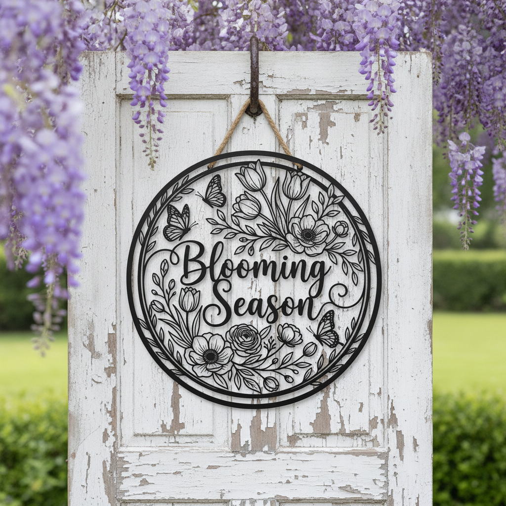 Blooming Season Blumen und Schmetterlinge Metallschild rund – Bild 2