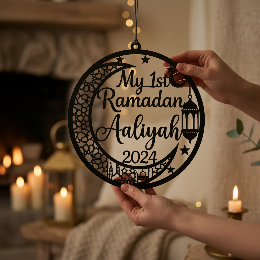 Personalized My 1st Ramadan metal sign with crescent moon and child name – image 9