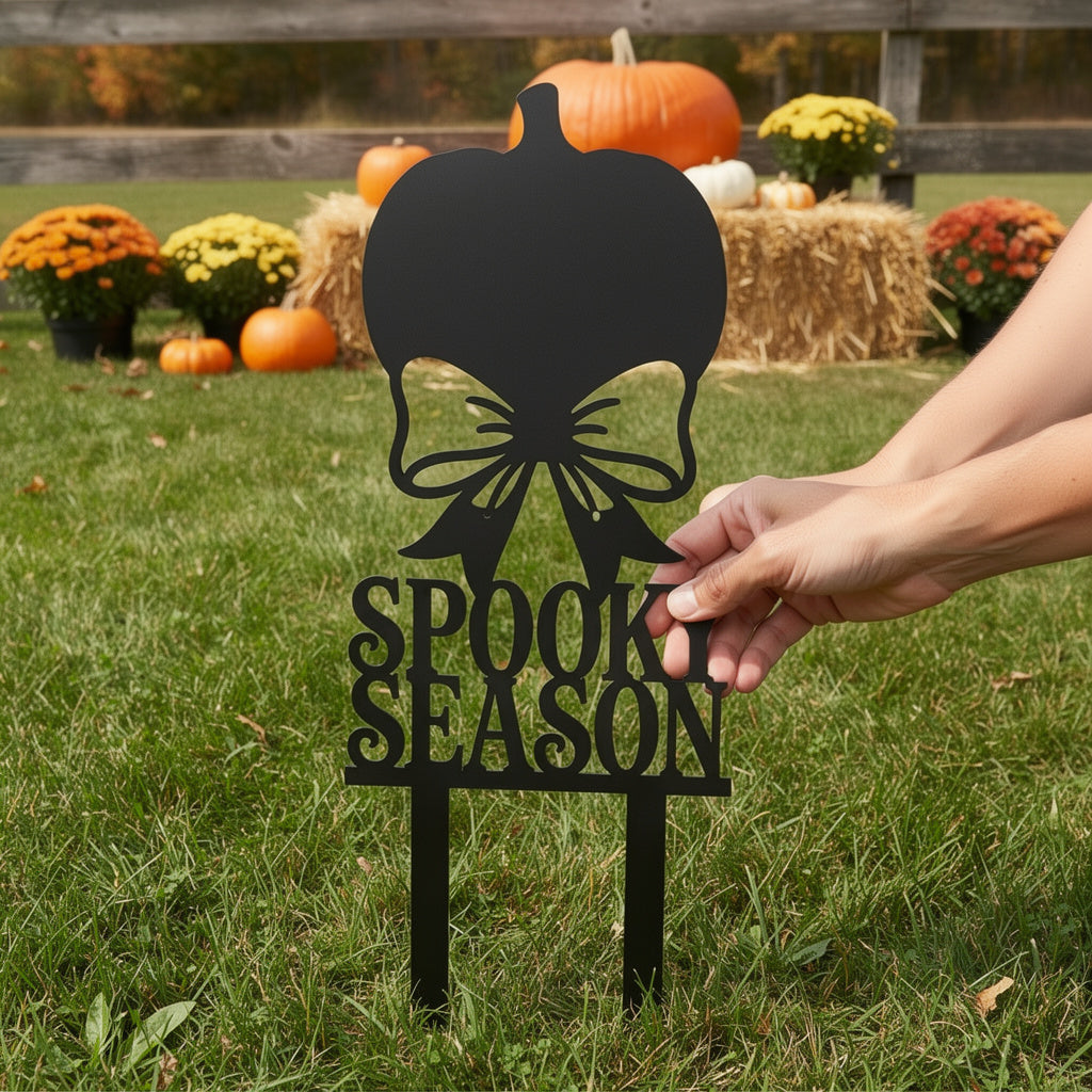 Gartenstecker Kürbis aus schwarzem Stahl als Halloween Deko – Bild 7