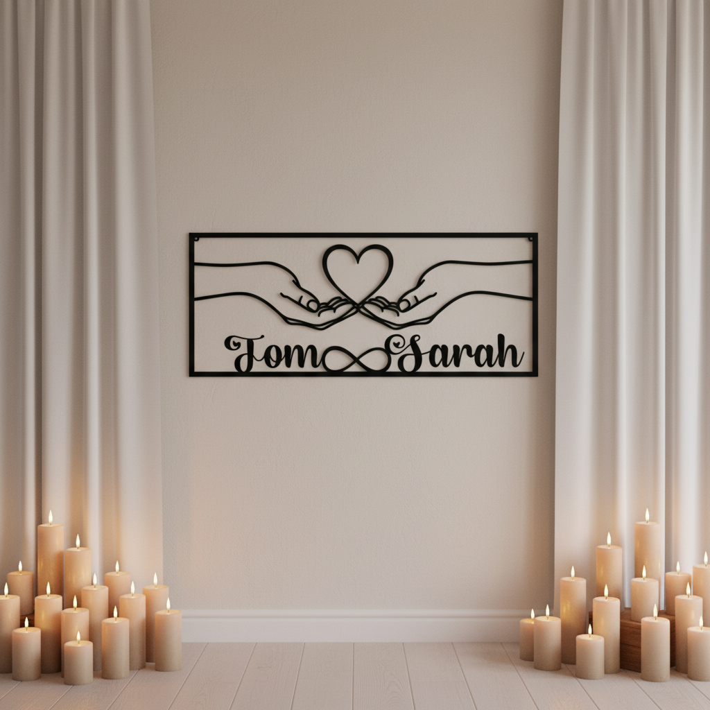 Personalized holding hands couple metal sign with heart and infinity symbol – image 4